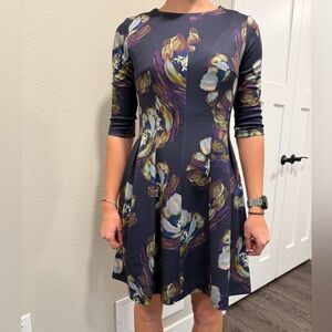 Gabby Skye Charcoal Dress with Purple and Olive Floral Print
